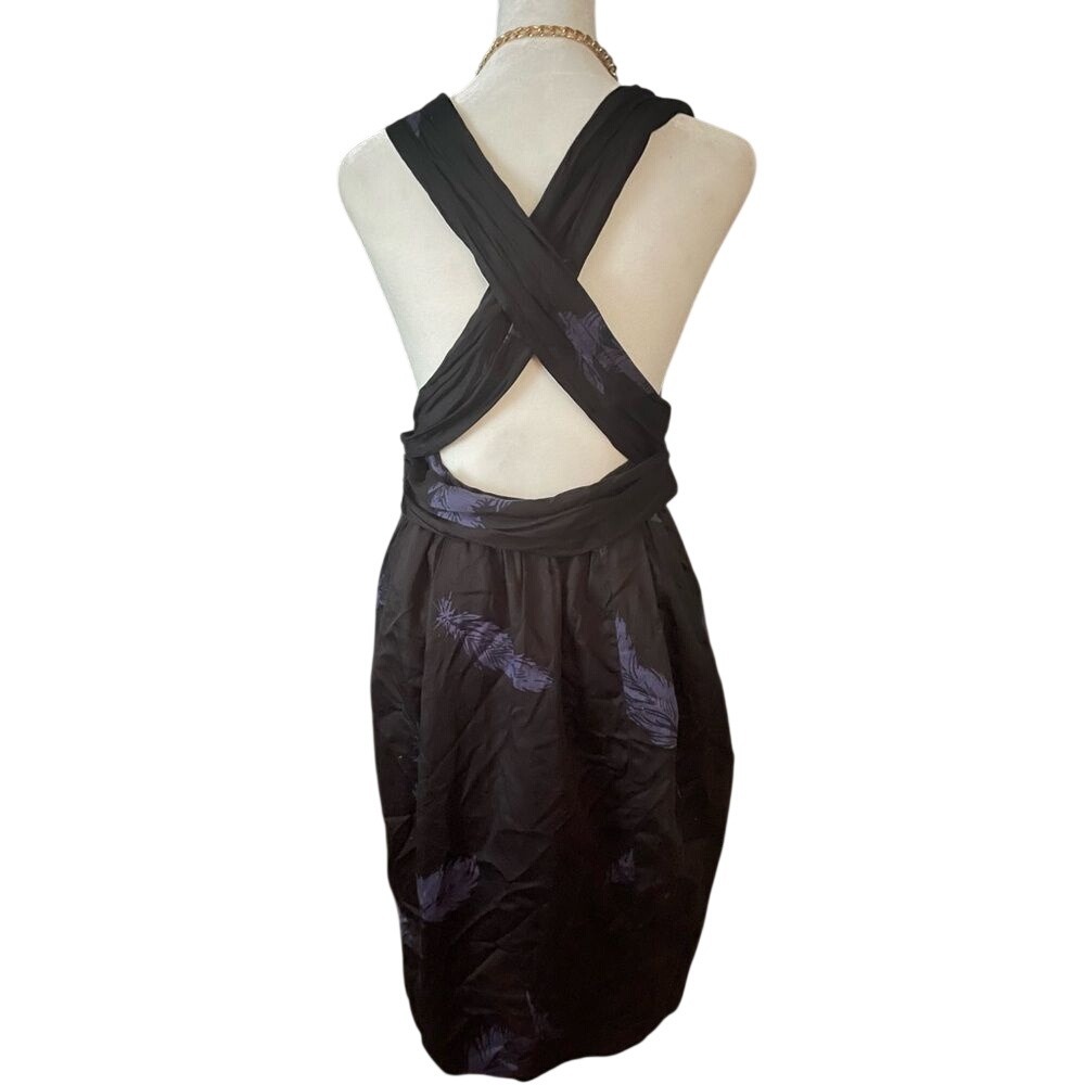 Marc Jacobs Black Purple Wrap Dress Silk Blend Cross Back Cocktail Size 6 - Picture 6 of 8
